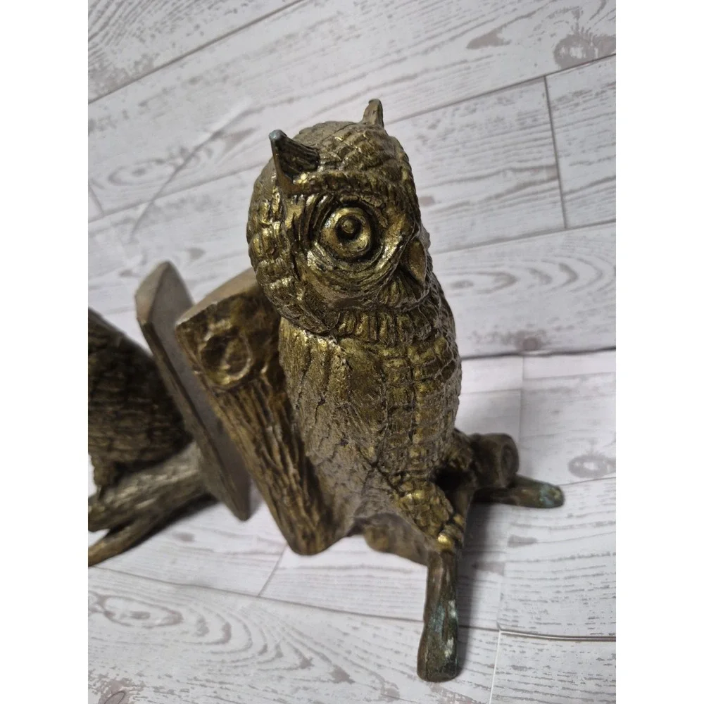 Set Of 2 Book Ends Brass Stamped HAMPTON VA. On Back Heavy Weight Owls